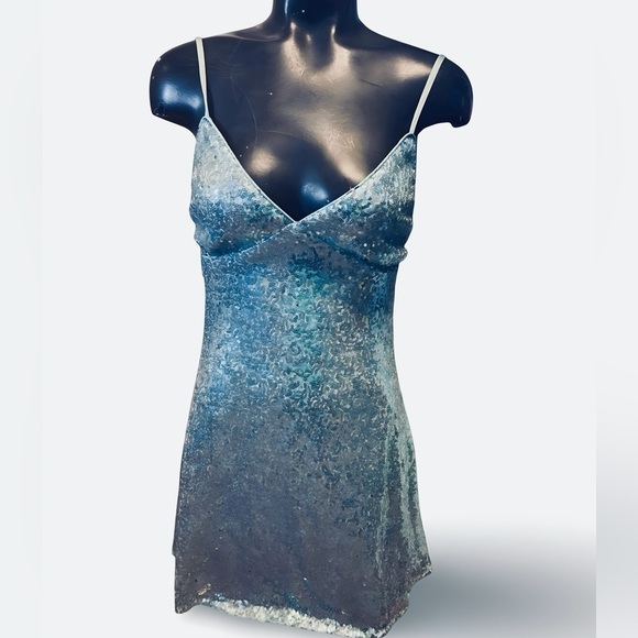 Lulus Night of Perfection Mini Dress Sequin Cowl Back Mint Blue Size Small NWT - Picture 2 of 7